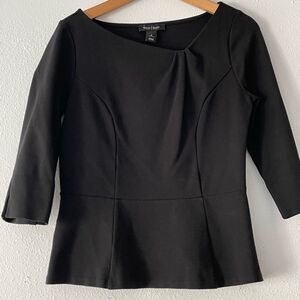 White House Black Market Women's Black Peplum Fitted Ponte Knit Top, Size S